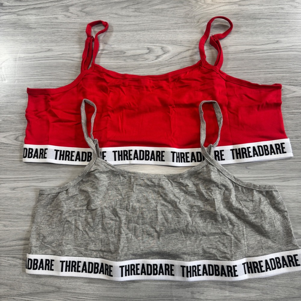 Threadbare Womens 2 Pack Logo Sports Bra Red Grey Size UK22 Adjustable Strap
